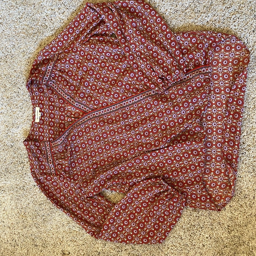Max Studio Red Brown Wrap Blouse with Notched Collar